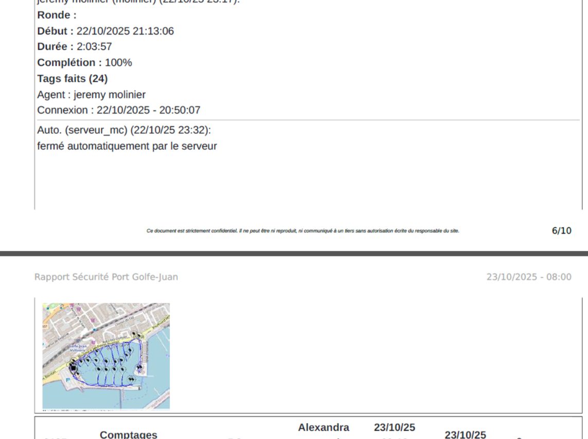 Patrol report with GPS trace from the electronic logbook